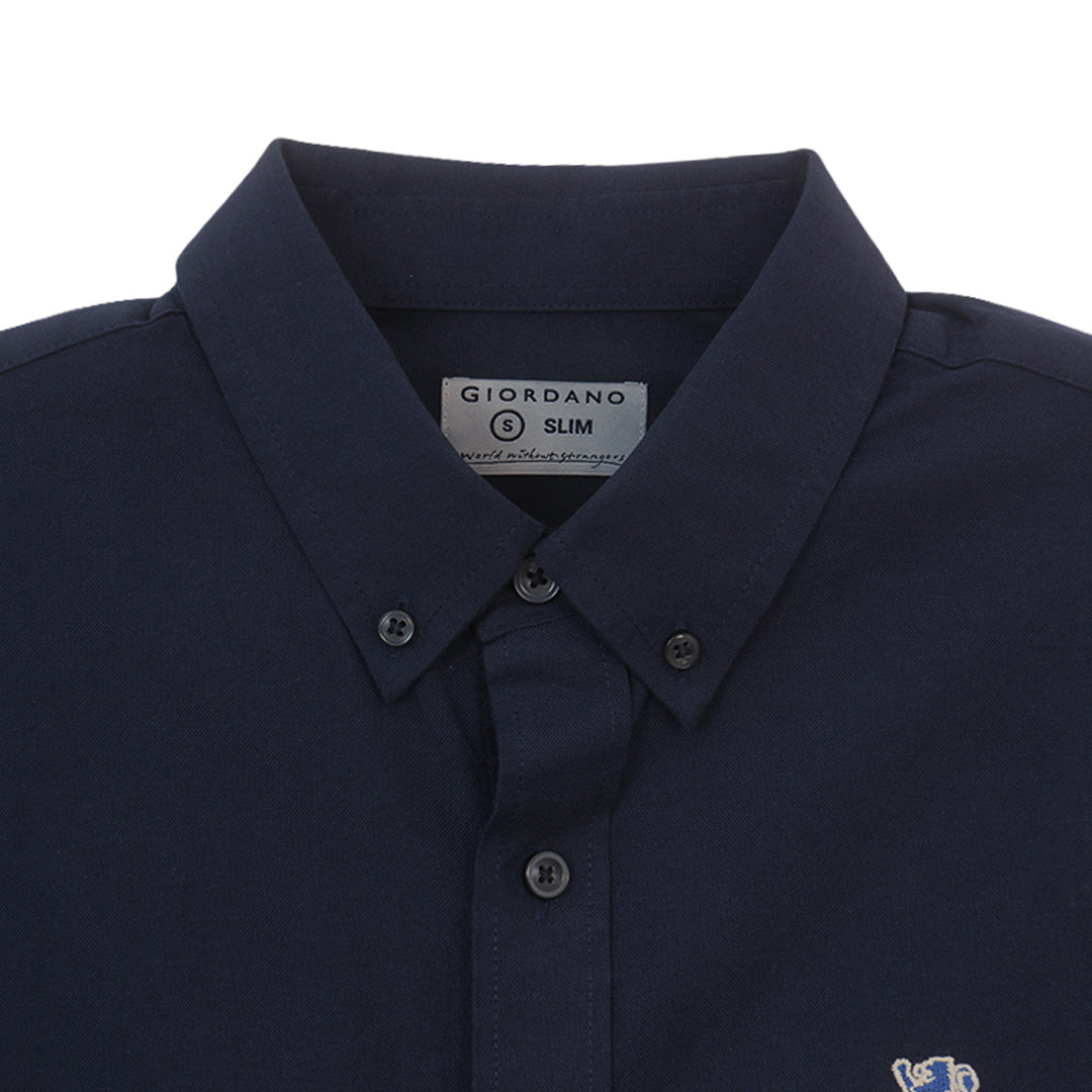 GIORDANO Men's Oxford Long Sleeves Embroidery Garment Wash Shirt (01046083)