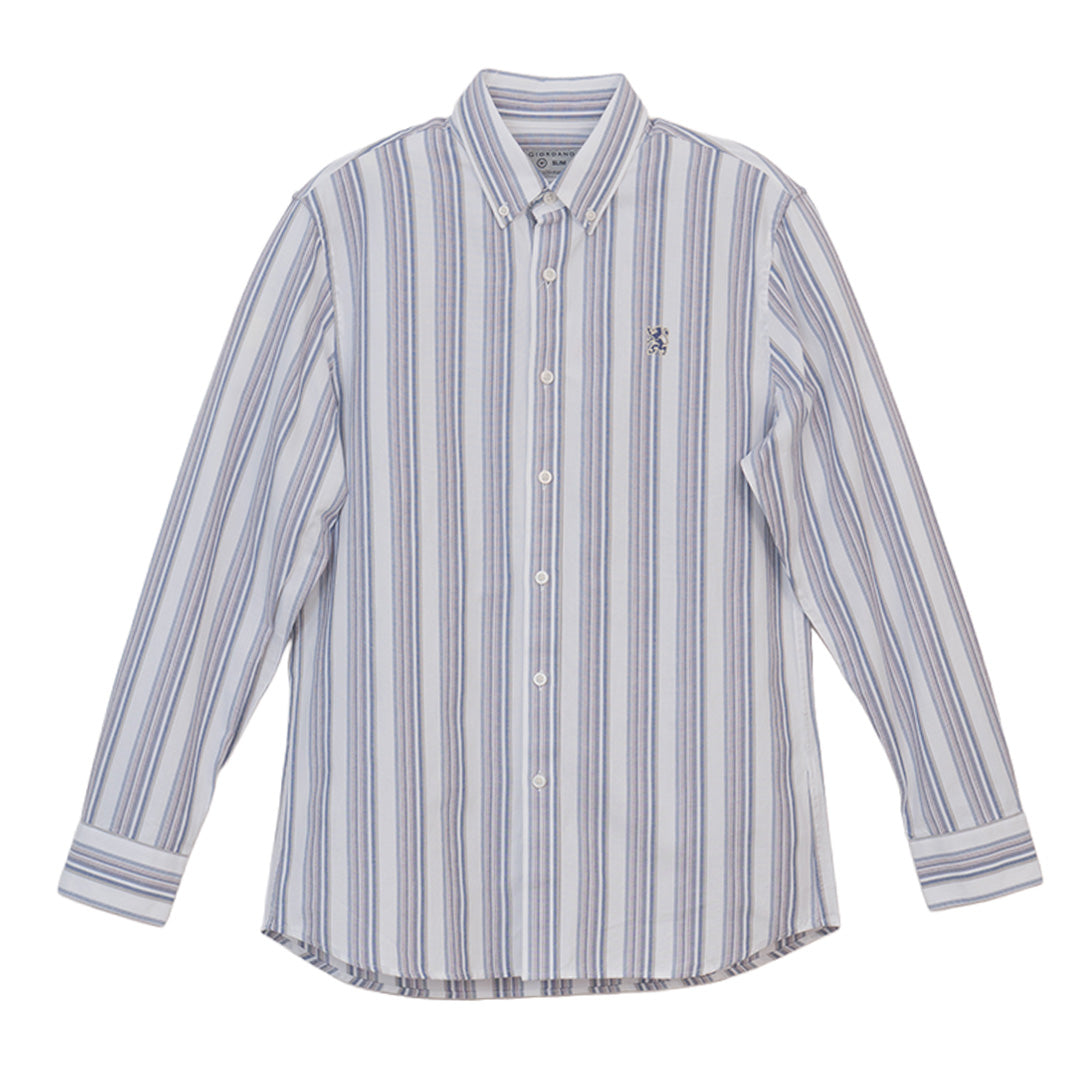 GIORDANO Men's Small Lion Long Sleeves Slim Fit Oxford Shirt (01045093)