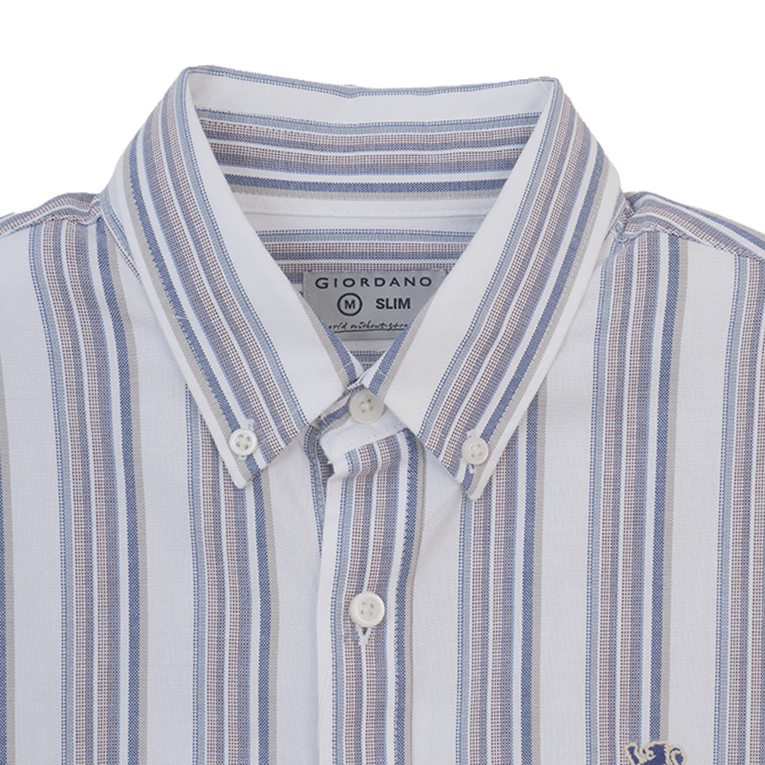 GIORDANO Men's Small Lion Long Sleeves Slim Fit Oxford Shirt (01045093)