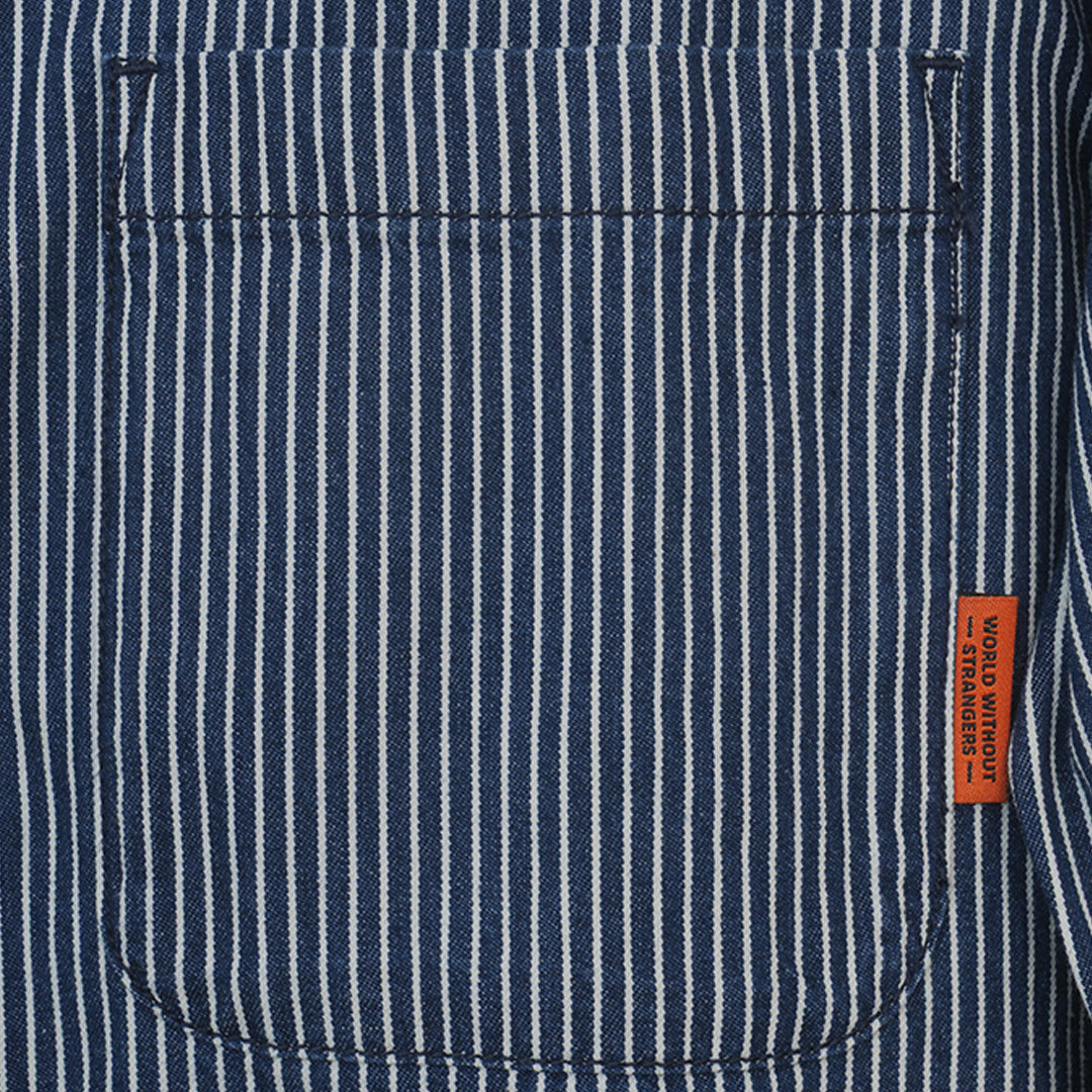 GIORDANO Men's Cotton Denim Band Collar Button Front Relax Fit Garment Wash Shirt (01043020)