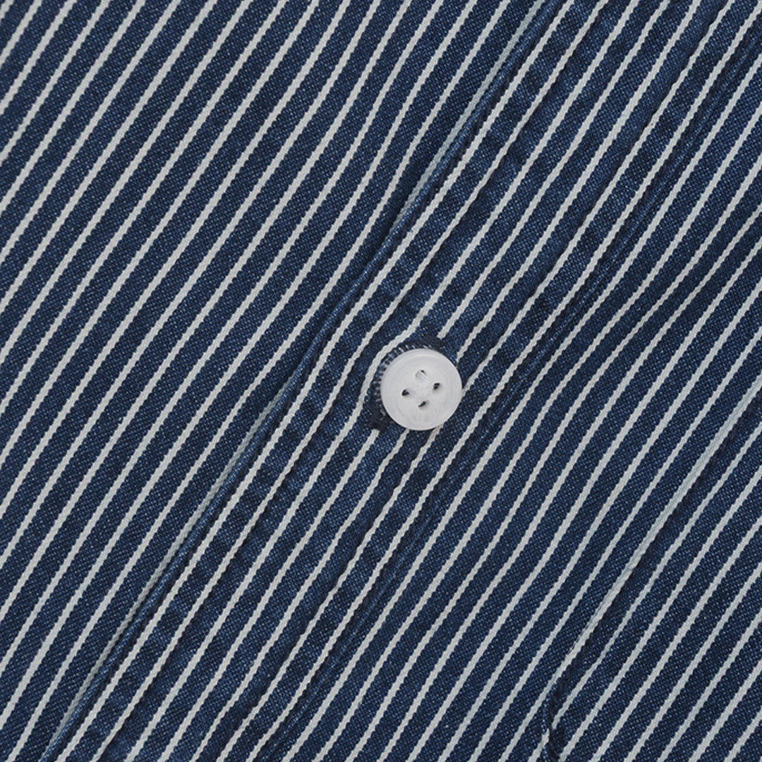 GIORDANO Men's Cotton Denim Band Collar Button Front Relax Fit Garment Wash Shirt (01043020)