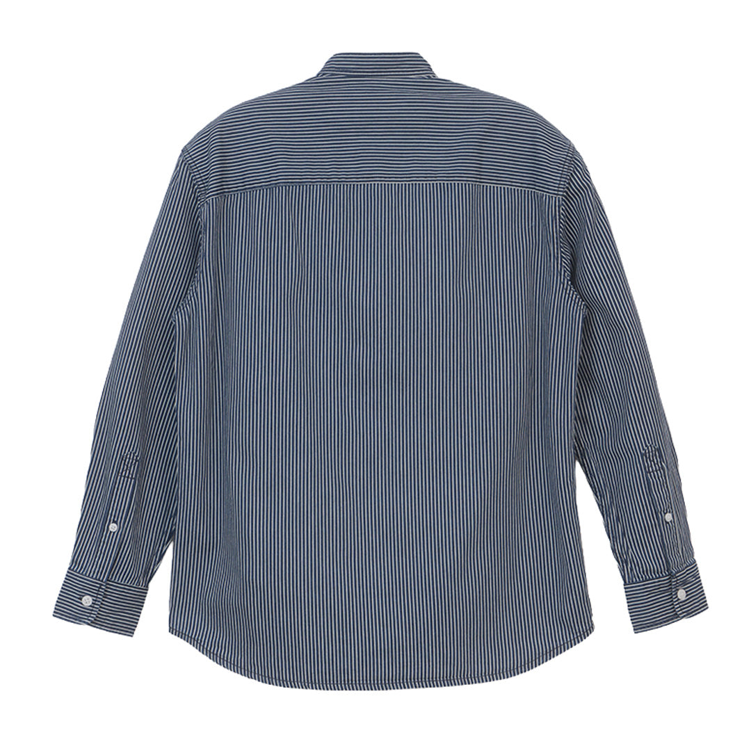 GIORDANO Men's Cotton Denim Band Collar Button Front Relax Fit Garment Wash Shirt (01043020)