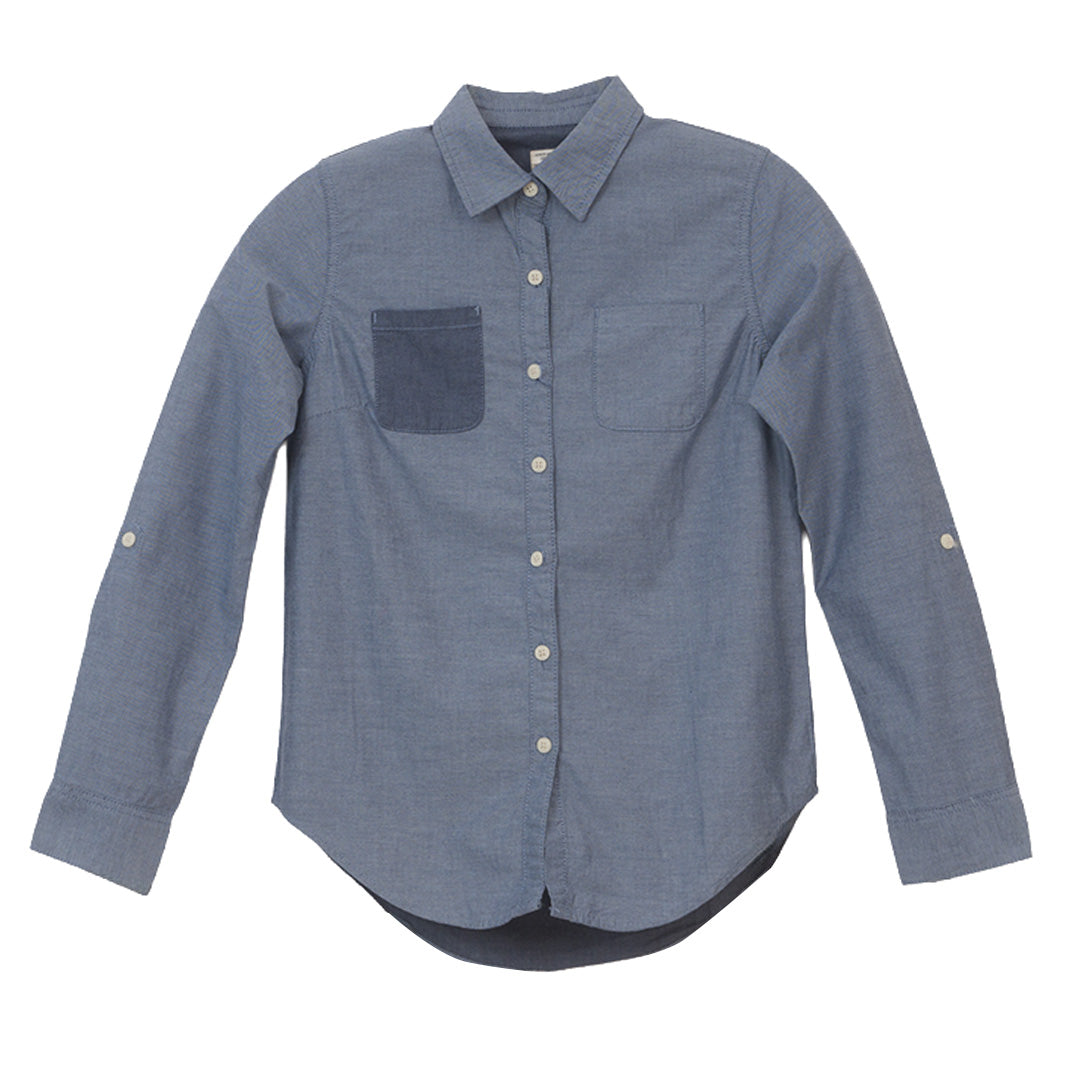 GIORDANO Women's Cotton Denim Roll-Up Sleeves Regular Fit Shirt (05347036)