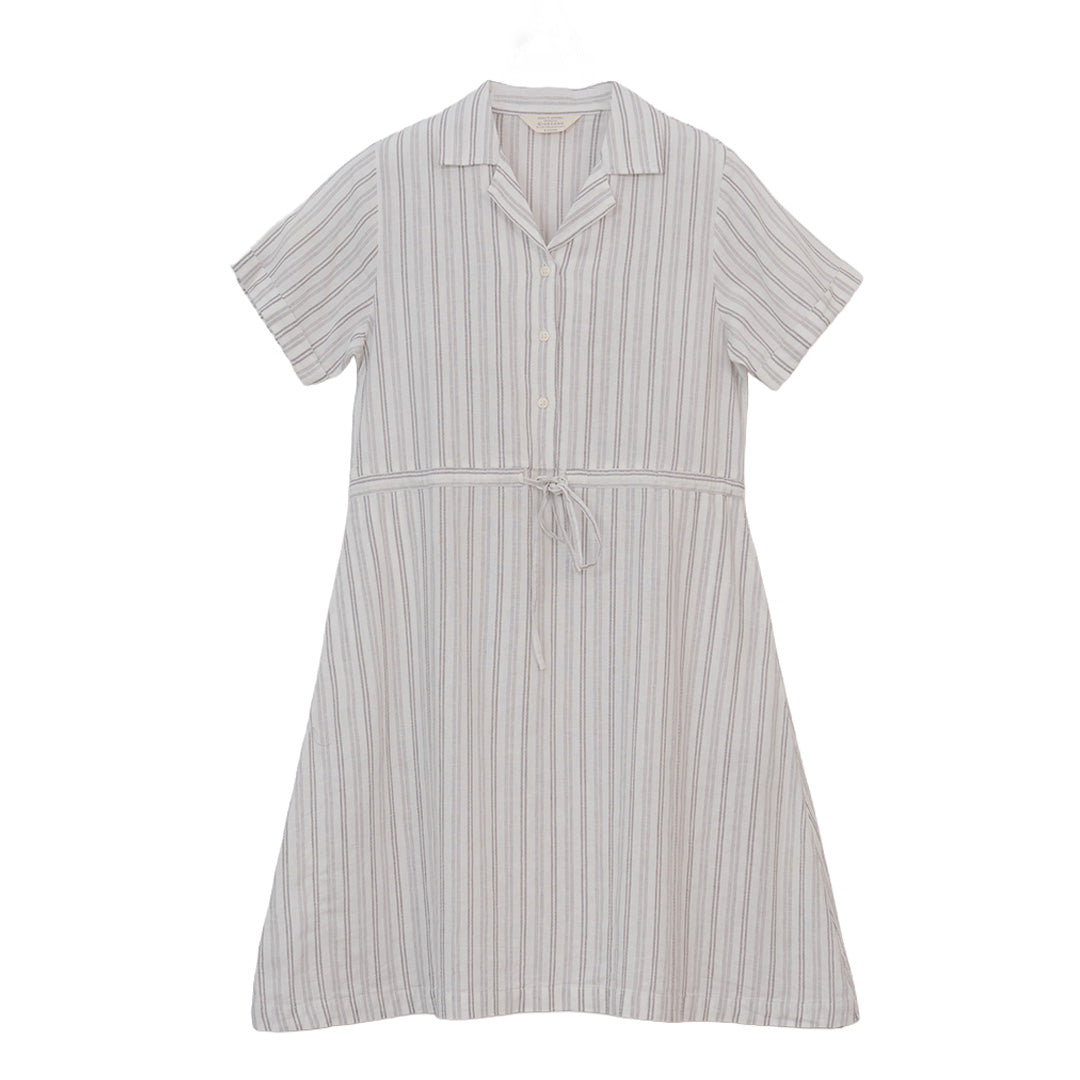GIORDANO Women's Linen Cotton Dobby Notch Collar Short Sleeves Comfort Fit with Belt Dress (05465243)