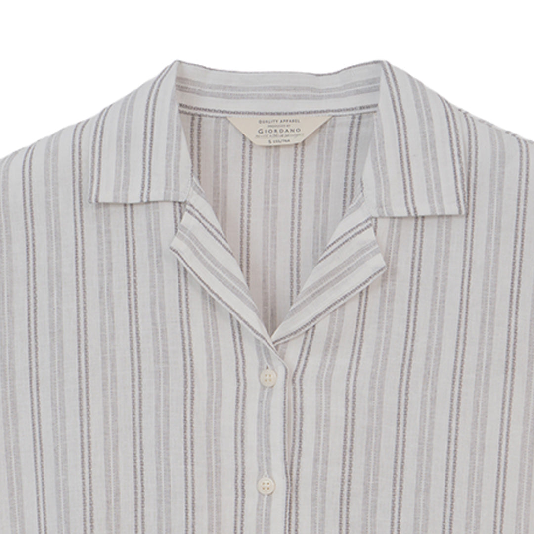 GIORDANO Women's Linen Cotton Dobby Notch Collar Short Sleeves Comfort Fit with Belt Dress (05465243)