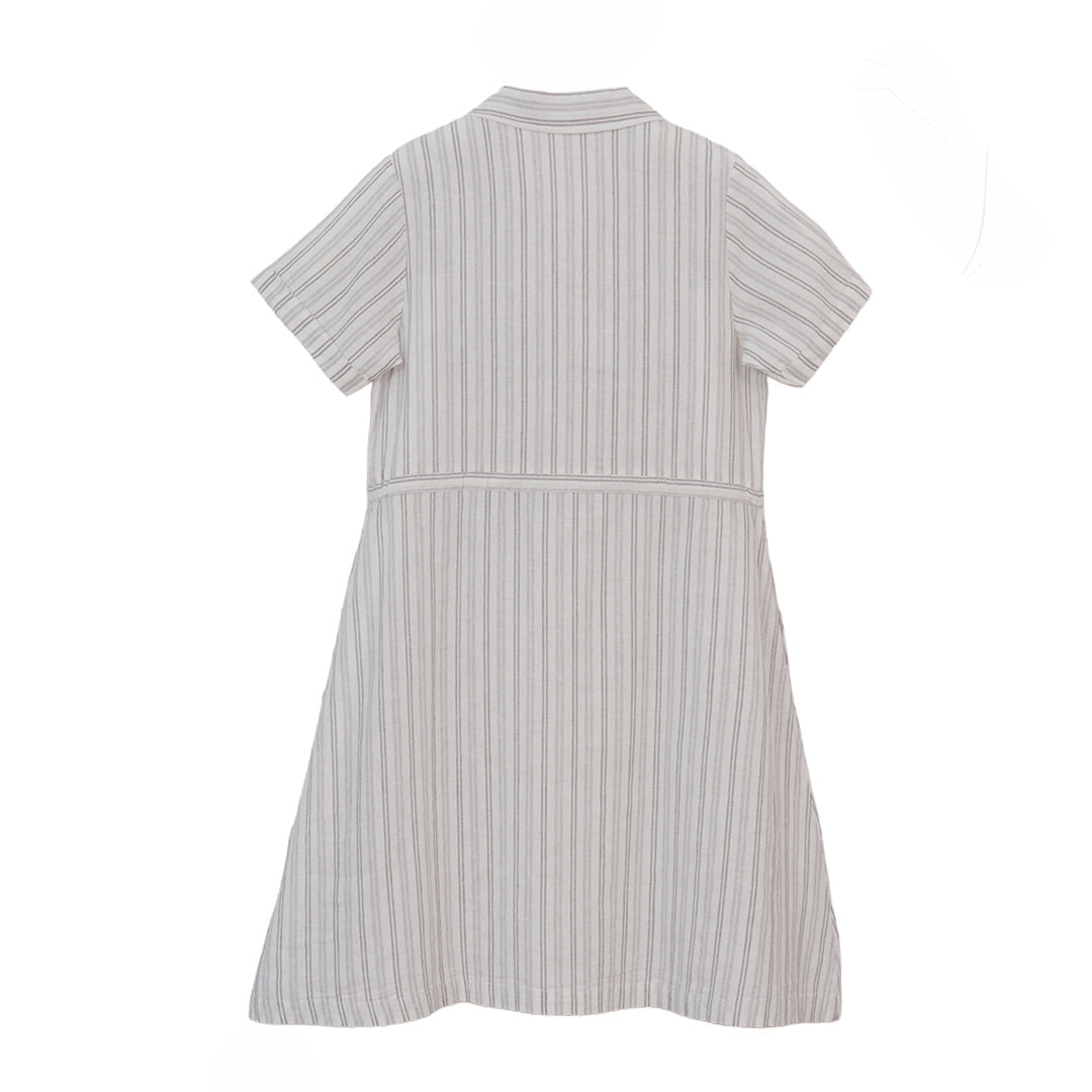 GIORDANO Women's Linen Cotton Dobby Notch Collar Short Sleeves Comfort Fit with Belt Dress (05465243)
