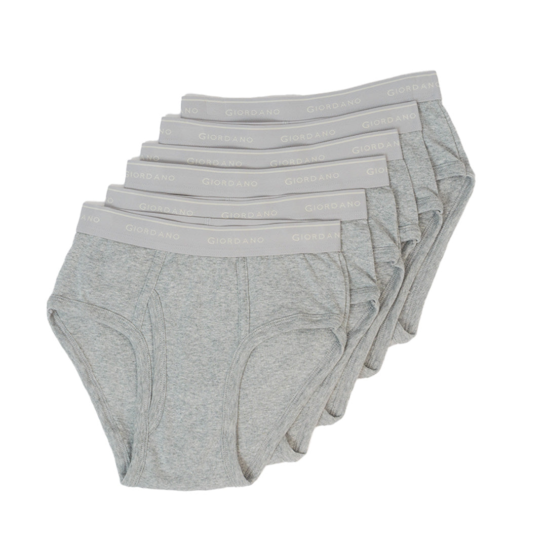 GIORDANO Men's Cotton Ribbed 6 in a Pack Essential Classic Brief (01176114)