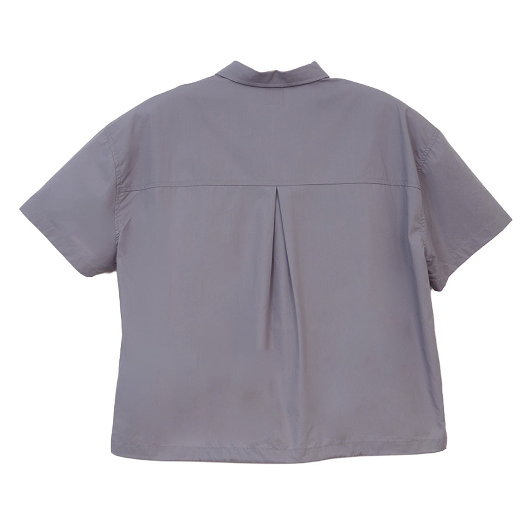 GIORDANO Women's Cotton Poplin V-Neck Short Sleeves Regular Fit Shirt (05346486)