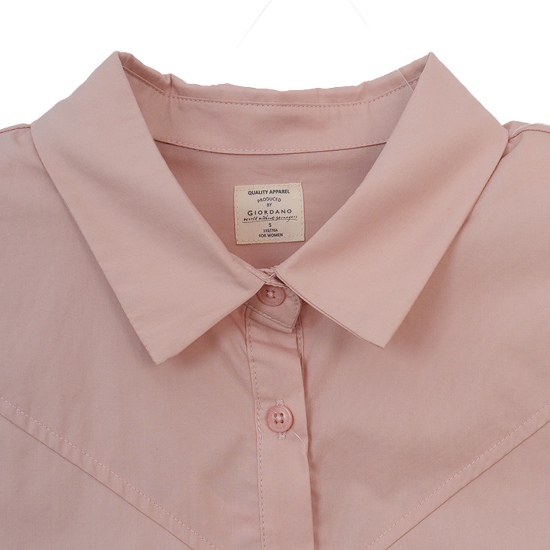 GIORDANO Women's Cotton Poplin Woven Collar Short Sleeves Regular Fit Shirt (05346499)