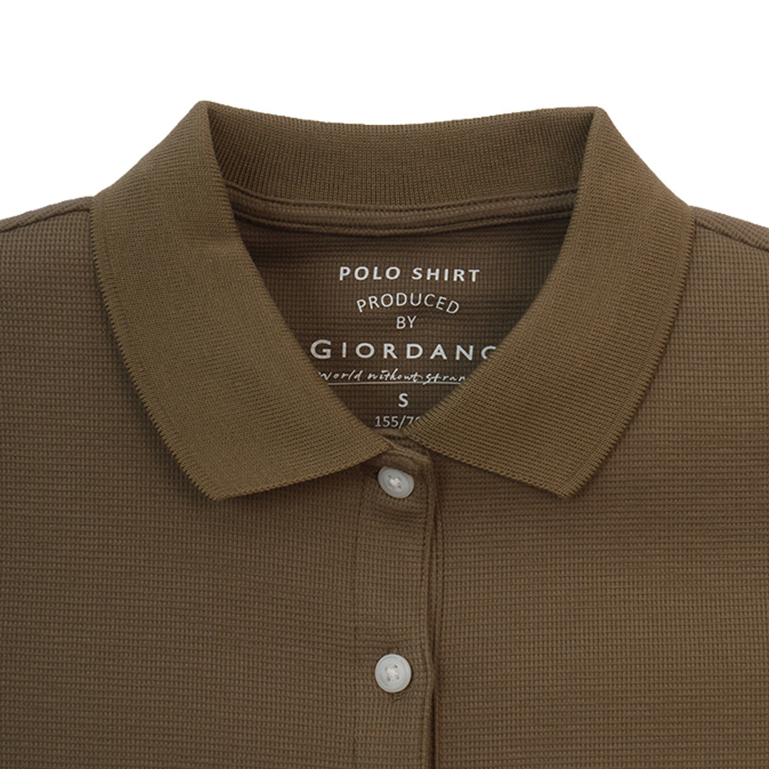 GIORDANO Women's Polyester Waffle Comfort Fit Solid Polo (05316295)
