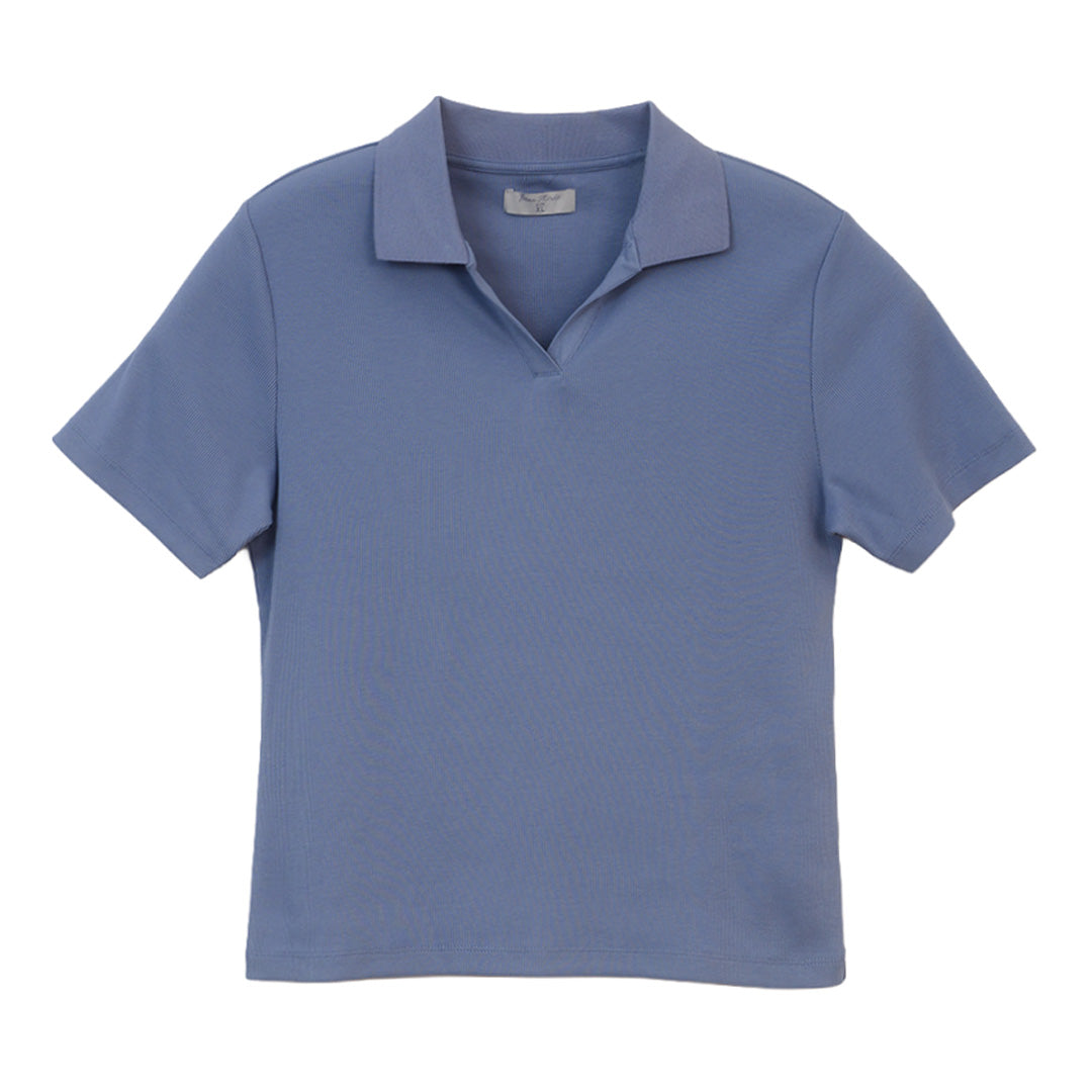 GIORDANO Women's Beau Monde Cotton Polyester Spandex Ribbed Slim Fit Solid Polo (13314207)