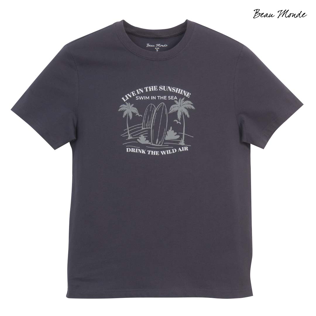 GIORDANO Men's Beau Monde Cotton Jersey Crew Neck Regular Fit Printed Tee (13095206)