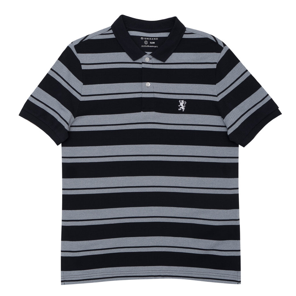GIORDANO Men's Cotton Striped Small Lion Polo  (01015252)