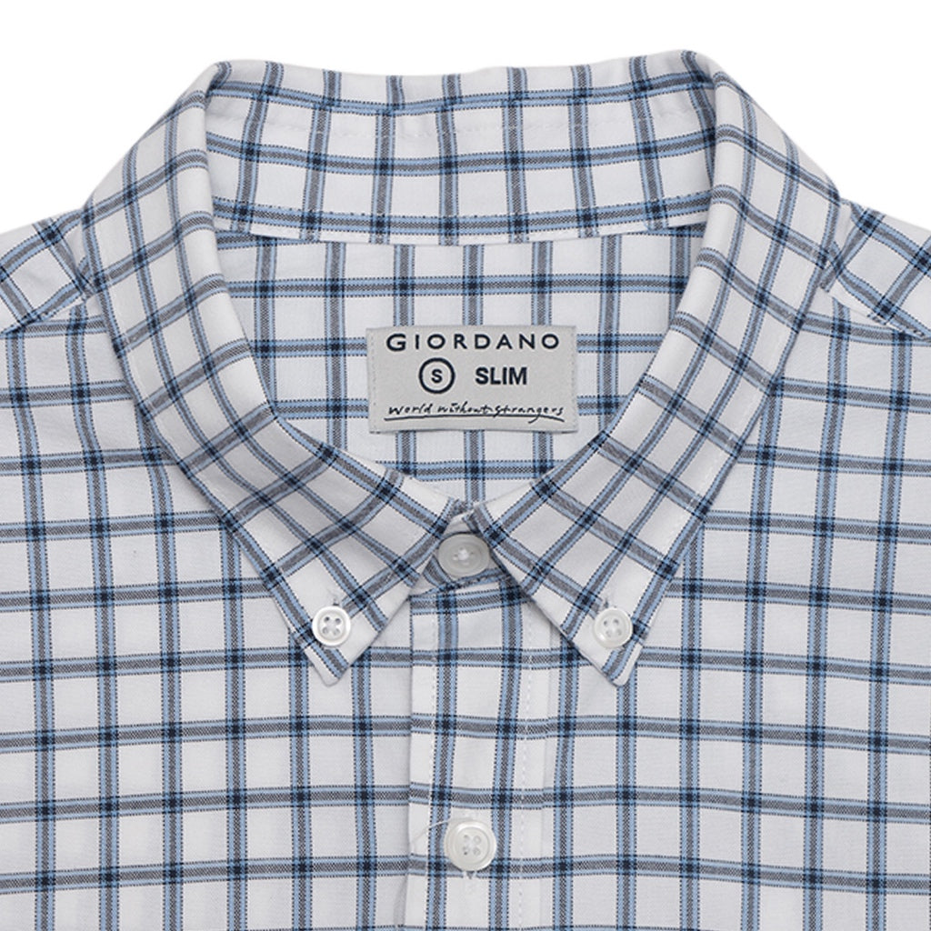 GIORDANO Men's Classic Man Long Sleeves Oxford Shirt (01044043) - 30 - White x Navy