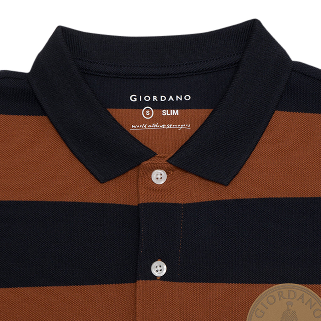 GIORDANO Men's Classic Man Embroidery Bold Polo (01014232) - 18 - Signature Navy / Mocha