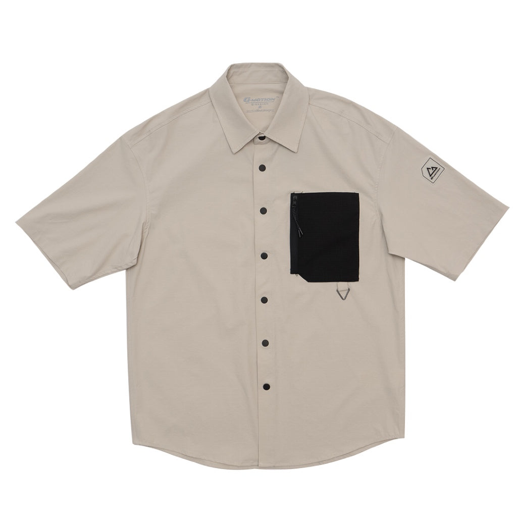GIORDANO Men's G Motion Nylon Spandex Short Sleeves Zip Pocket Shirt  (01045244)