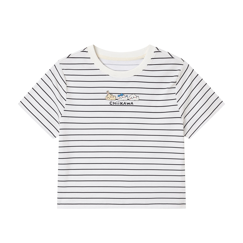 GIORDANO x Chiikawa Women's Cotton Blend Jersey Crew Neck Crop Fit Printed Tee (05396410)