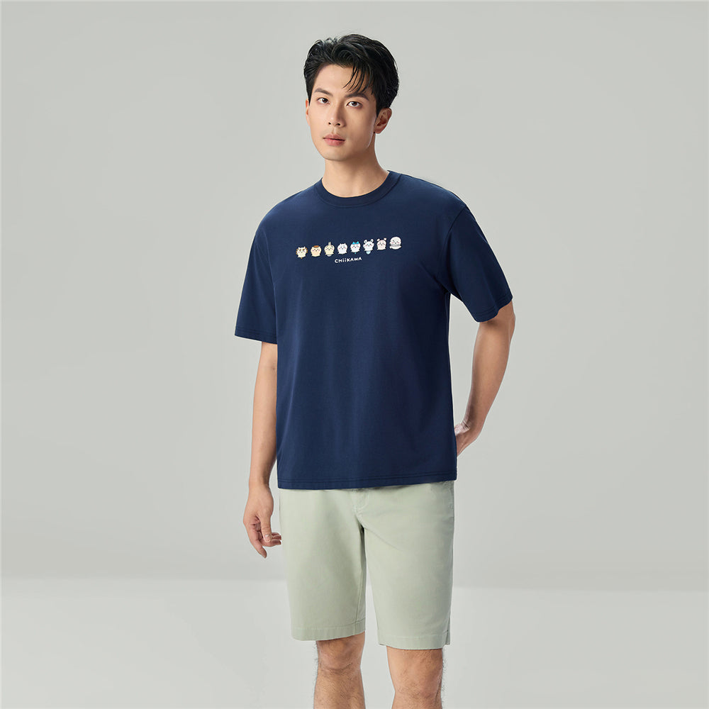 GIORDANO x Chiikawa Men's Sorona Jersey Crew Neck Relax Fit Printed Tee (01096087)