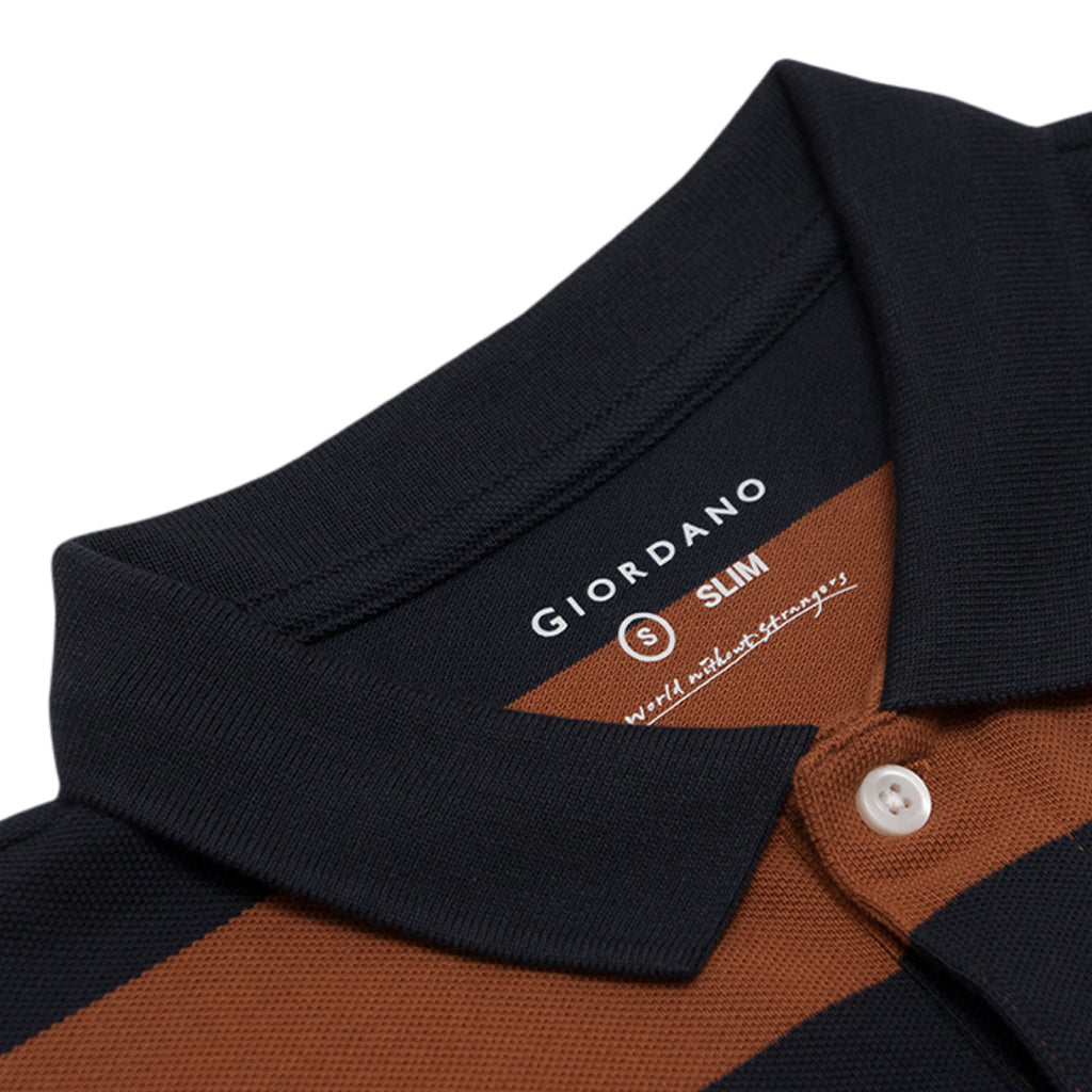 GIORDANO Men's Classic Man Embroidery Bold Polo (01014232) - 18 - Signature Navy / Mocha