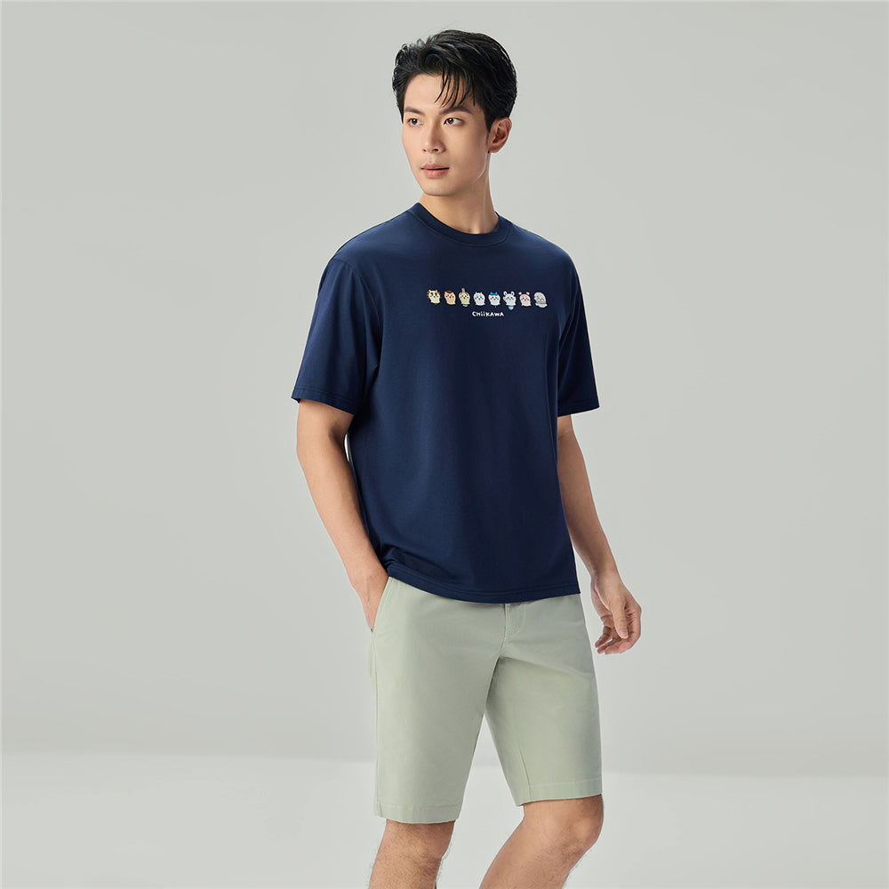 GIORDANO x Chiikawa Men's Sorona Jersey Crew Neck Relax Fit Printed Tee (01096087)