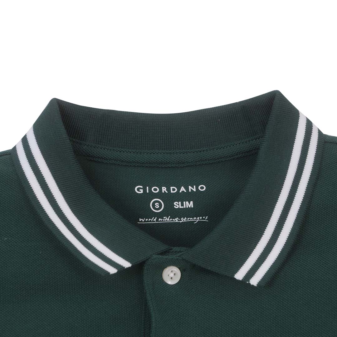GIORDANO Men's Cotton Pique Slim Fit Stripe Polo (01016232)