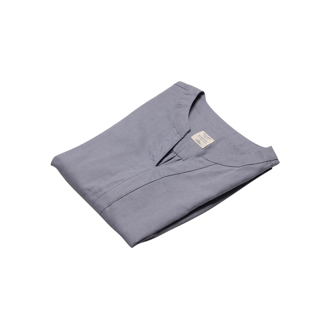 Women's Cotton Linen Mock Neck Boyfriend Shirt (05342212) - 08 - Blue