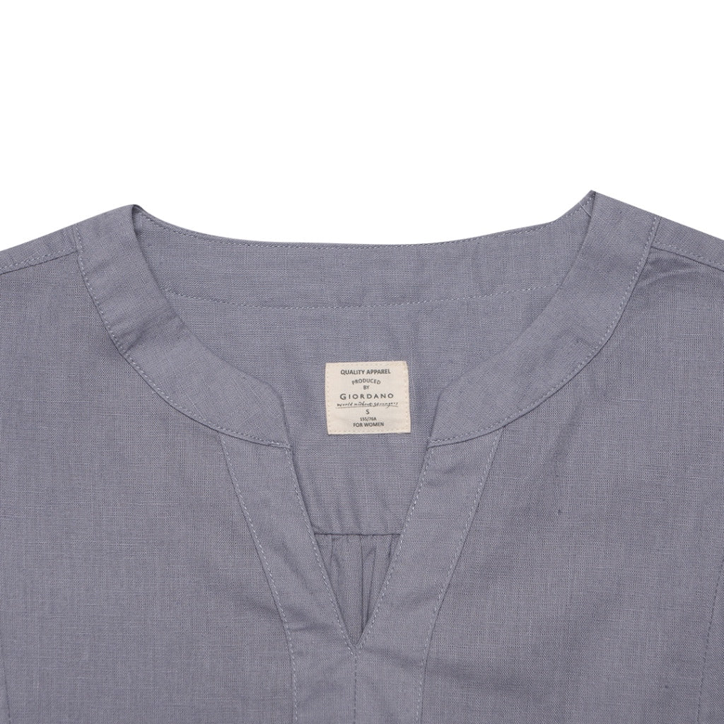 Women's Cotton Linen Mock Neck Boyfriend Shirt (05342212) - 08 - Blue