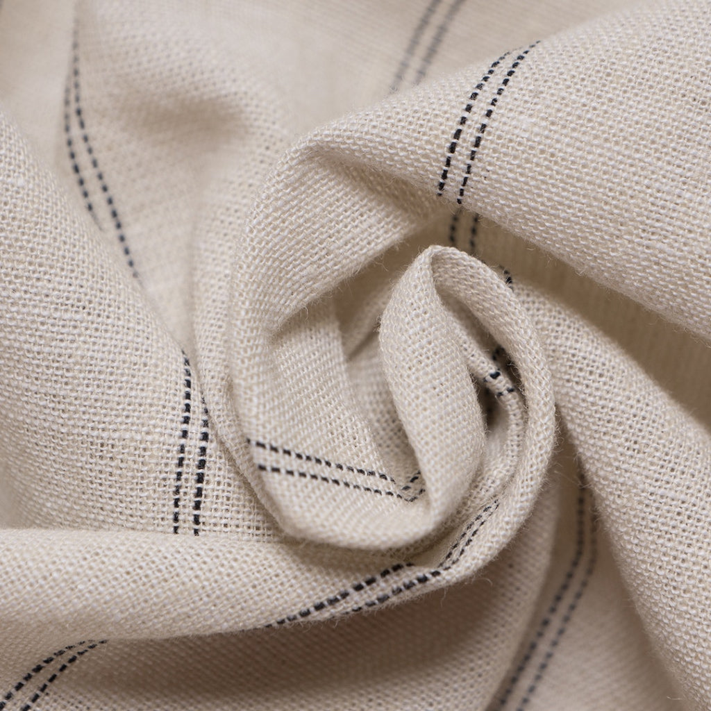 Women's Cotton Linen Mock Neck Boyfriend Shirt (05342212) - 15 - Khaki x White Stripe