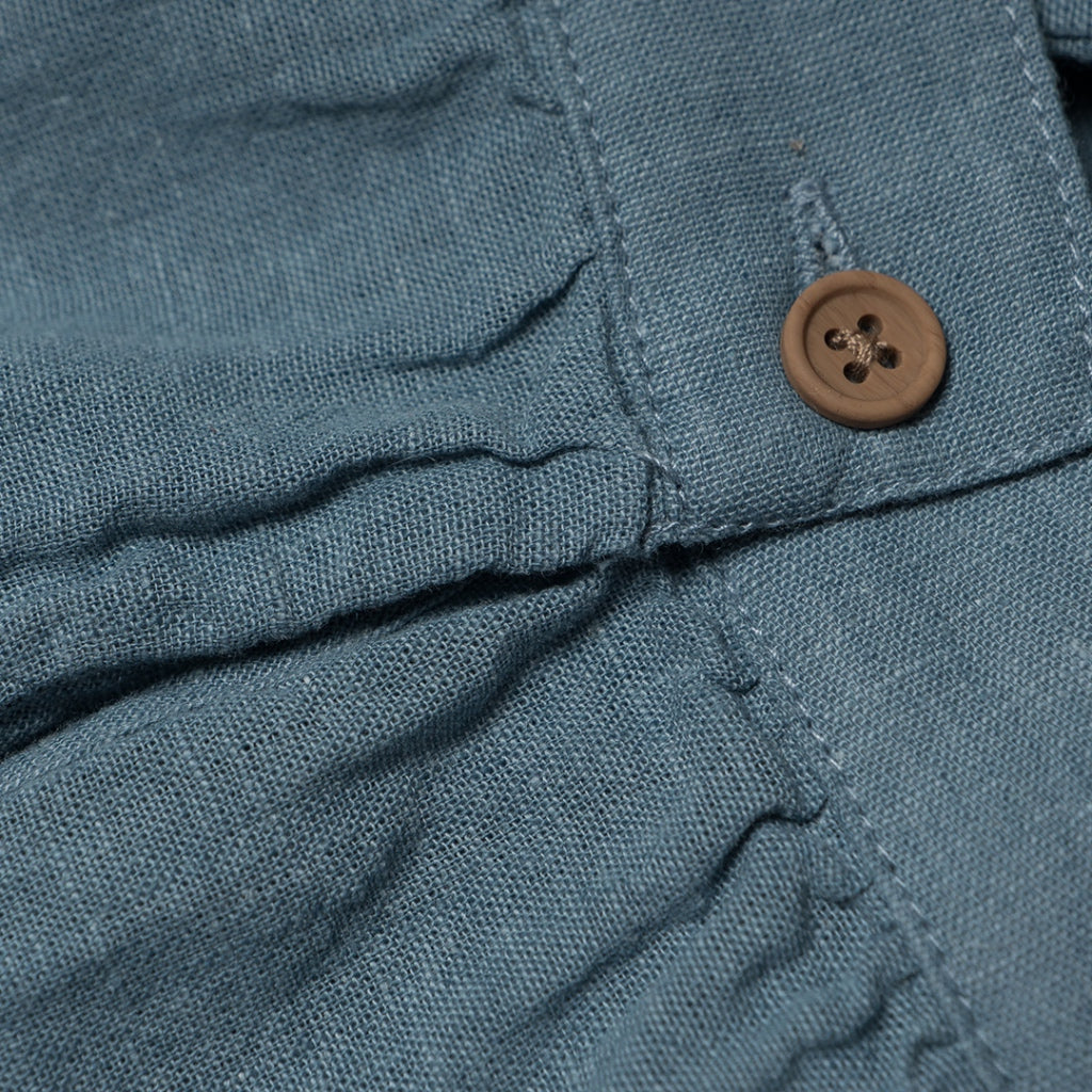 Women's Cotton Linen Long Sleeves Pleated Shirt (05344205) - 09 - Petrol Blue
