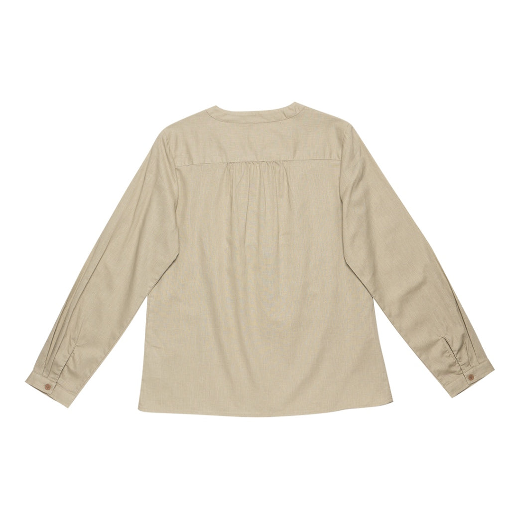 Women's Cotton Linen Mock Neck Boyfriend Shirt (05342212) - 05 - Elm