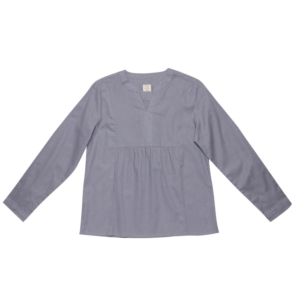 Women's Cotton Linen Mock Neck Boyfriend Shirt (05342212) - 08 - Blue