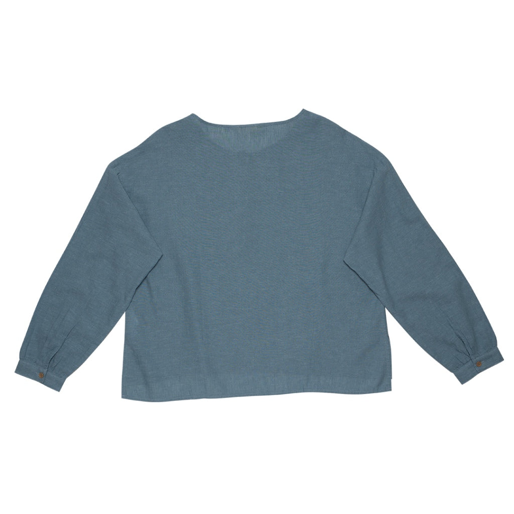 Women's Cotton Linen Long Sleeves Pleated Shirt (05344205) - 09 - Petrol Blue