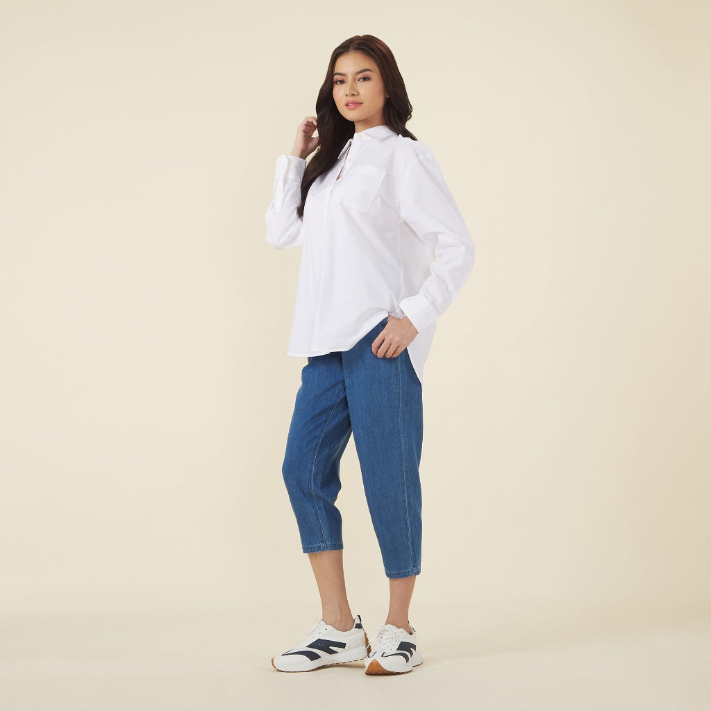 Women's Oxford Long Sleeves Loose Shirt (05344002) - 01 - White