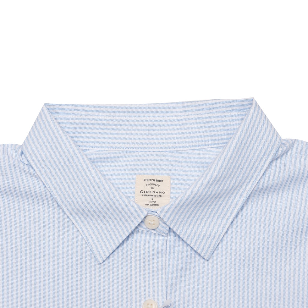 Women's Oxford Acute Collar Long Sleeves Loose Shirt (05343002) - 83 - Blue x White