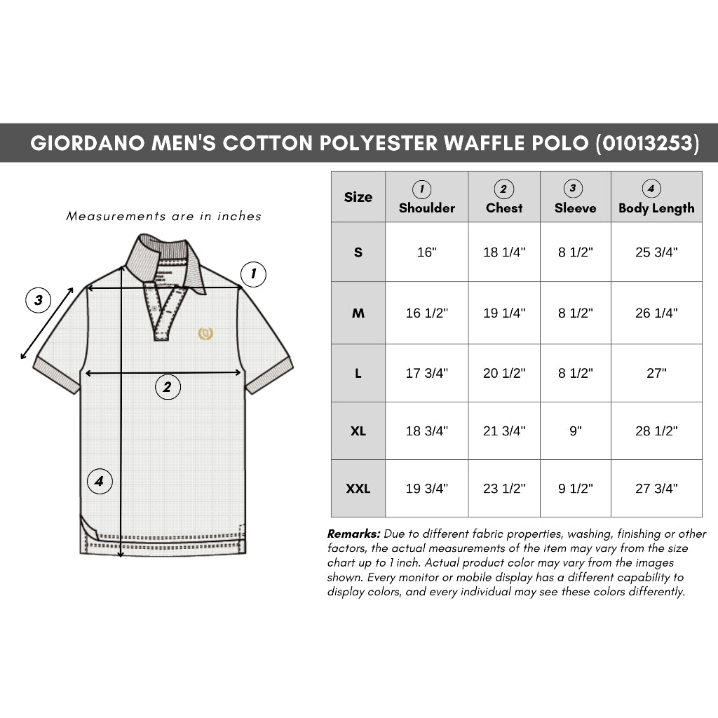 GIORDANO Men's Cotton Polyester Waffle Polo (01013253) - 02 - Signature Black