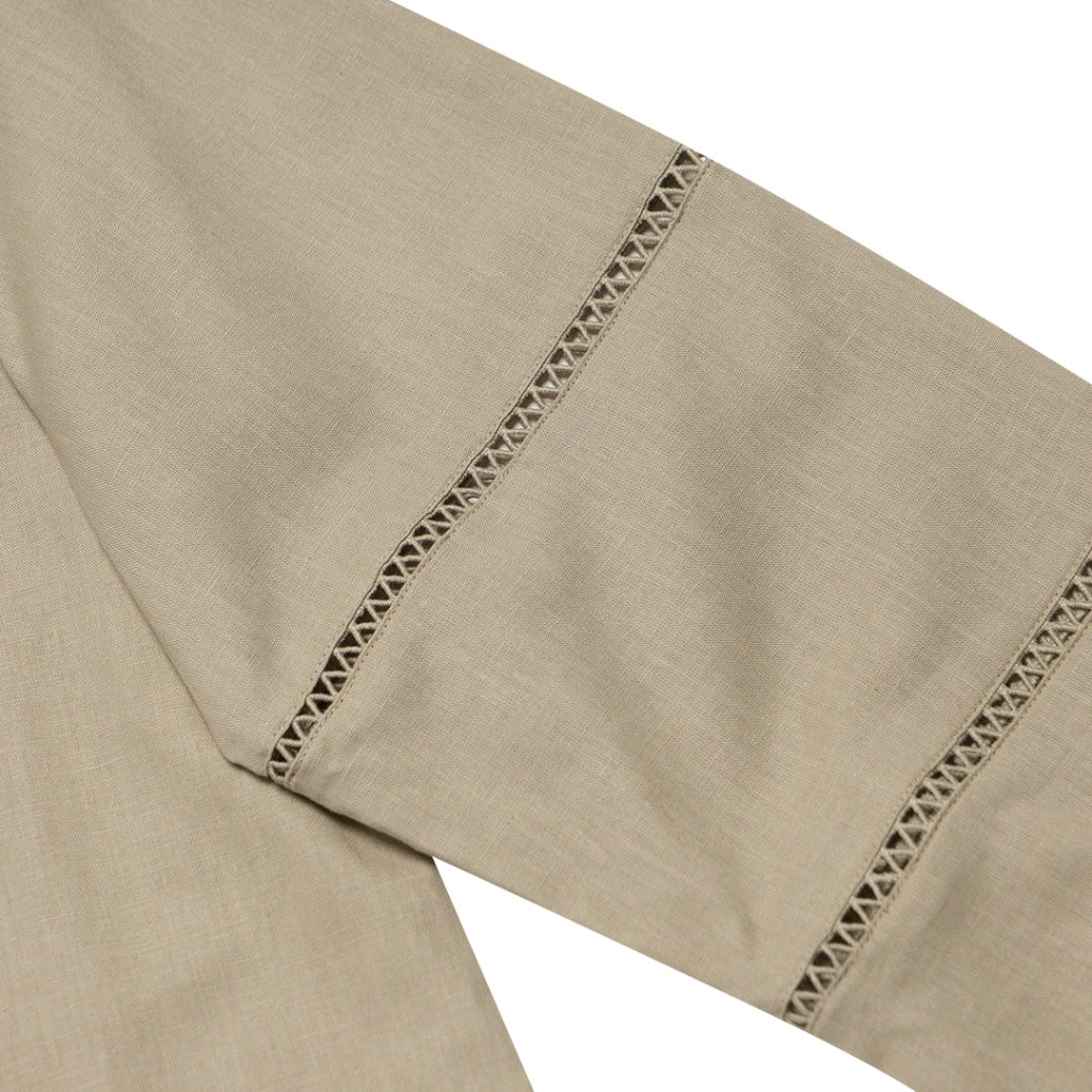 Women's Cotton Linen Poplin Round Neck Lace Shirt  (05344202) - 05 - Elm Green