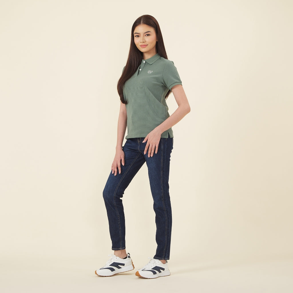 GIORDANO Women's Cotton Polyester Waffle Polo (05313253)-10 Laurel Wreath
