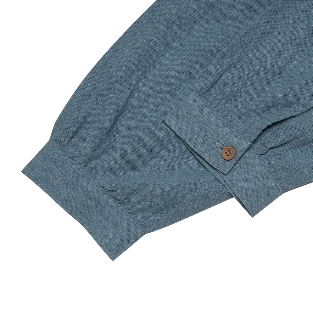 Women's Cotton Linen Long Sleeves Pleated Shirt (05344205) - 09 - Petrol Blue