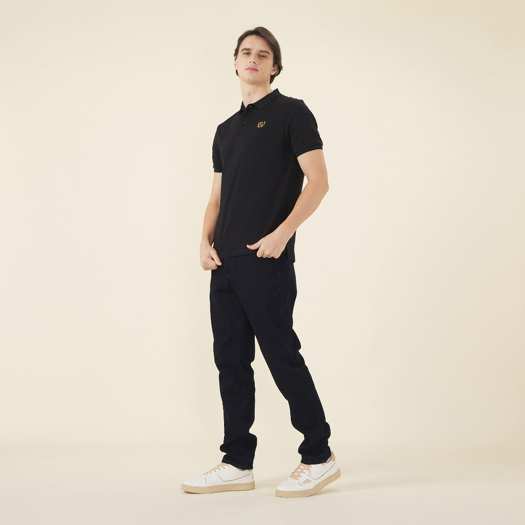GIORDANO Men's Cotton Polyester Waffle Polo (01013253) - 02 - Signature Black