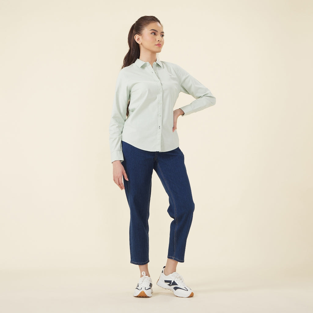 Women's Frog Long Sleeves Oxford Shirt (05344012)-11 Lt Green