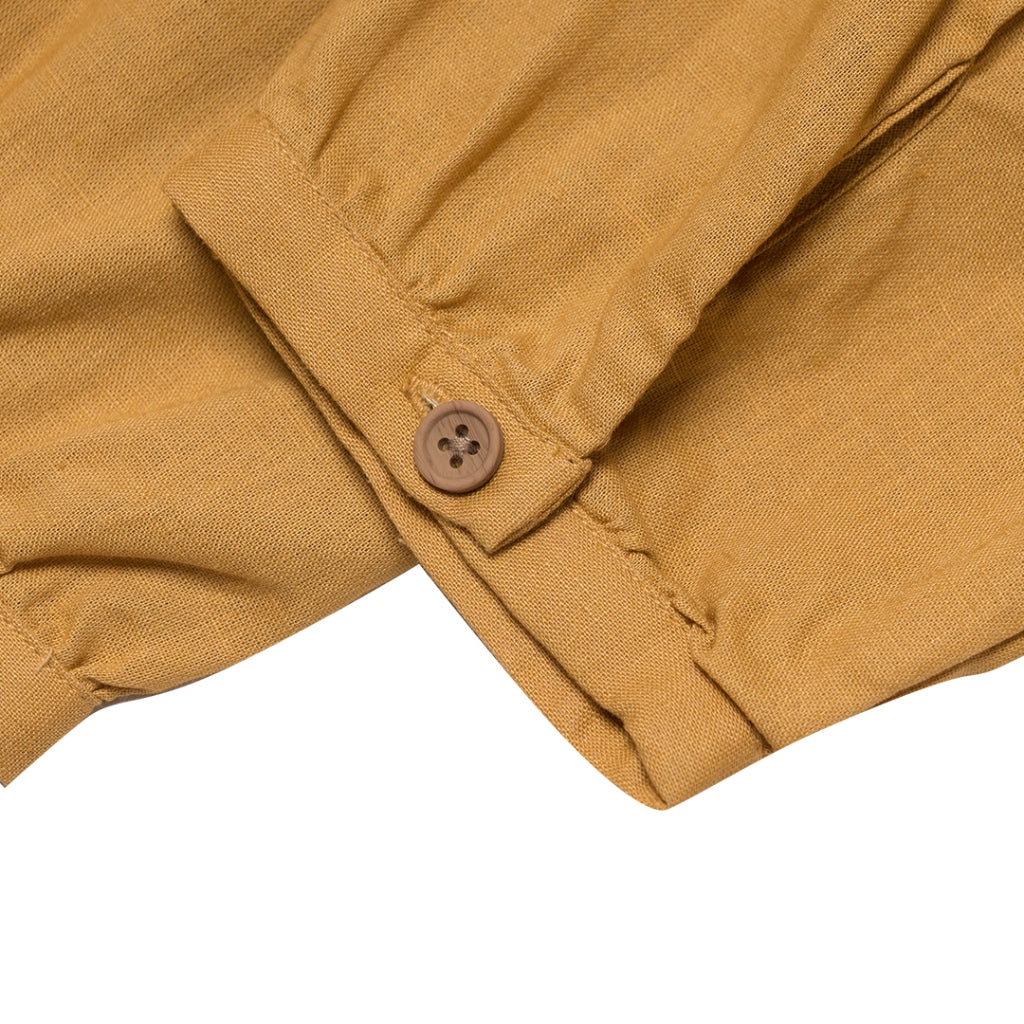 Women's Cotton Linen Poplin Round Neck Lace Shirt (05344202) - 06 - Honey Mustard