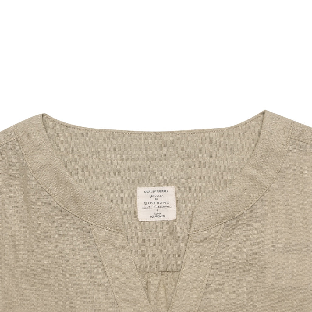 Women's Cotton Linen Mock Neck Boyfriend Shirt (05342212) - 05 - Elm