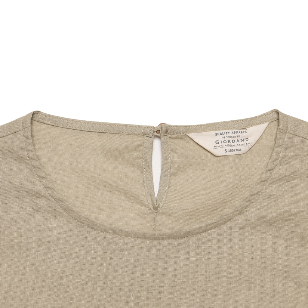 Women's Cotton Linen Poplin Round Neck Lace Shirt  (05344202) - 05 - Elm Green