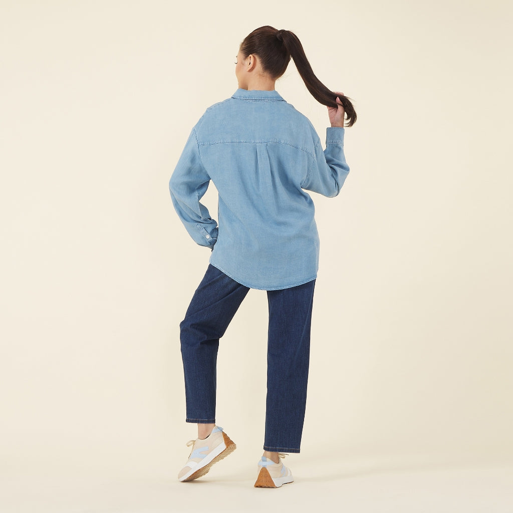 Women's Tencel Denim Long Sleeves Loose Fit Shirt (05344008)-01 Lt Indigo