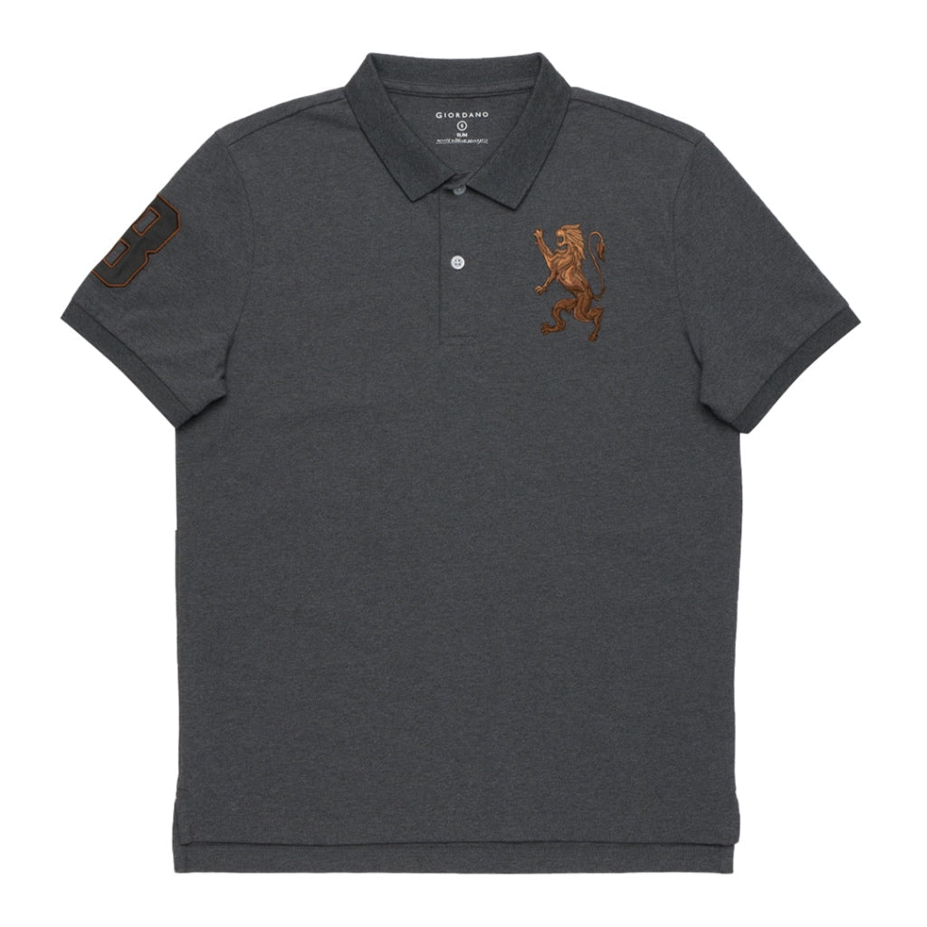GIORDANO Men's 3D Lion Polo (01013222) - 41 - Melange Signature Grey