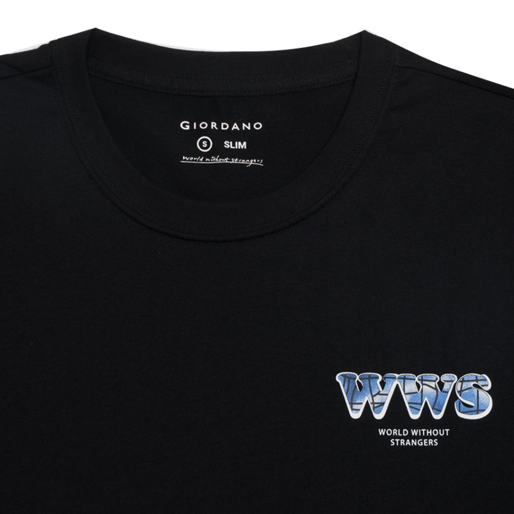 GIORDANO Men's WWS Printed Tee T-Shirt (01093308) - 21 - Signature Black