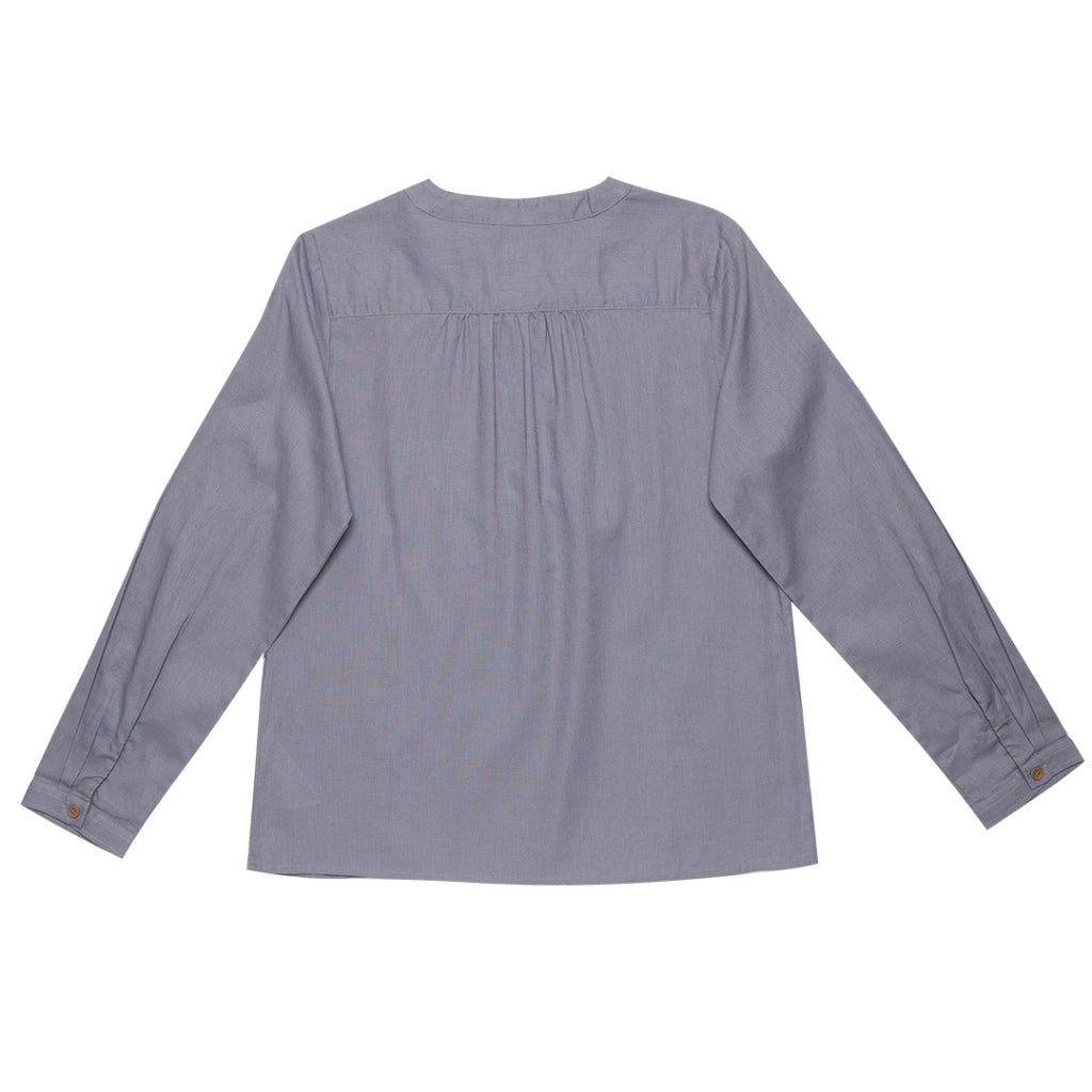 Women's Cotton Linen Mock Neck Boyfriend Shirt (05342212) - 08 - Blue