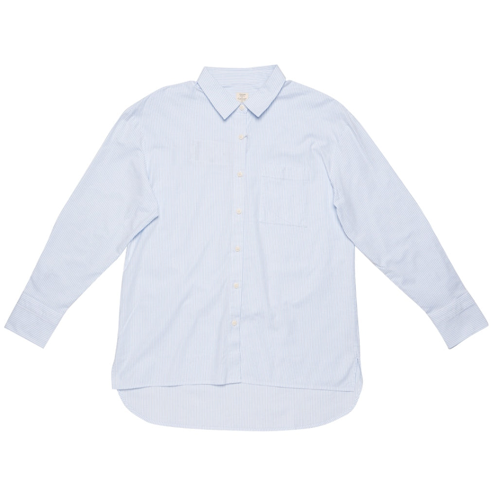 Women's Oxford Acute Collar Long Sleeves Loose Shirt (05343002) - 83 - Blue x White