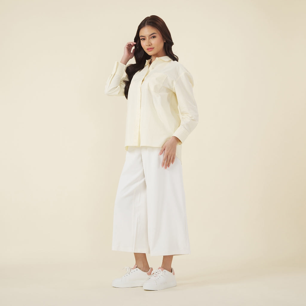 Women's Oxford Acute Collar Long Sleeves Loose Shirt (05343002) - 67 - Lemon Icing
