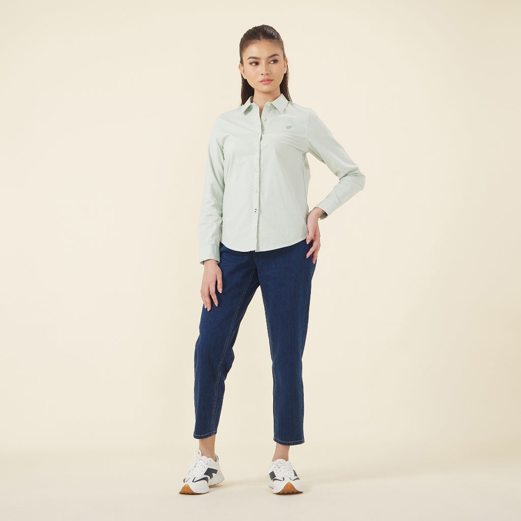 Women's Frog Long Sleeves Oxford Shirt (05344012)-11 Lt Green